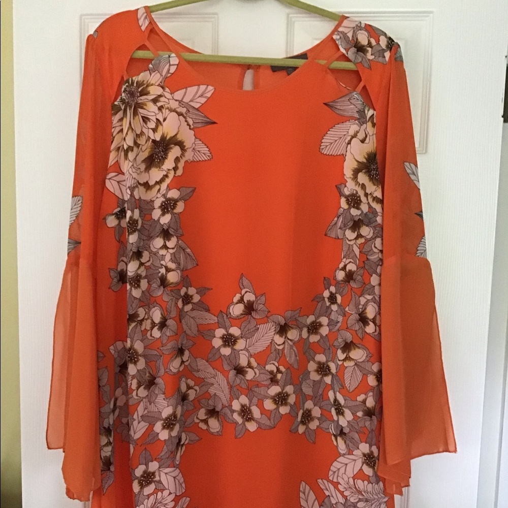 Umgee Orange Floral Long Sleeve Dress